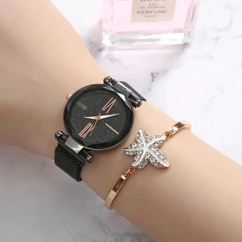 Luxury Brand Quartz Watch Women Watches Bracelet Earrings Necklace Watches 5Pcs Set Ladies Clock Female Wristwatch With Box