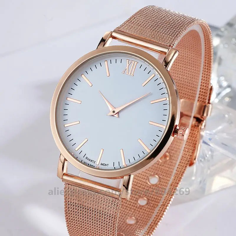 New Fashion Women Luxury Stainless Steel Mesh Belt Ladies Simple Design Wristwatch Wholesale Simple Design Women Quartz Watch