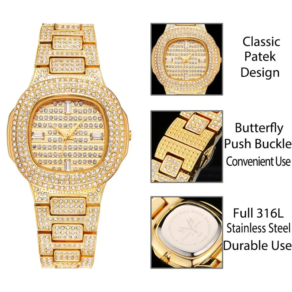 2020 New Luxury Ladies Watch Fashion Gold Wrist Watches For Women Watches Rhinestone Waterproof Ladies Quartz Watch Female Clock