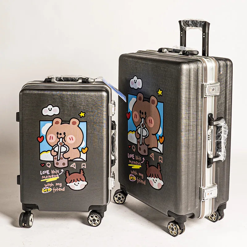 20"24 Inch Cartoon Cute Aluminum Frame Travel Children's Suitcase On Wheels Carry On Rolling Luggage Boarding Case Free Shipping