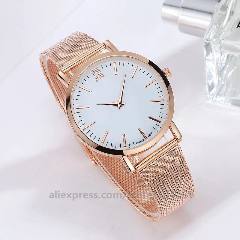 New Fashion Women Luxury Stainless Steel Mesh Belt Ladies Simple Design Wristwatch Wholesale Simple Design Women Quartz Watch