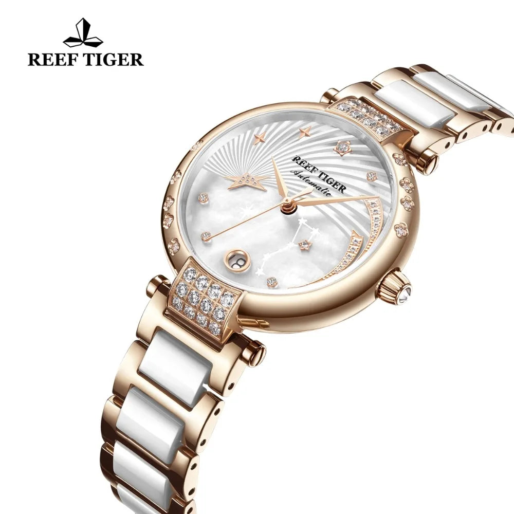 Reef Tiger/RT 2021Top Brand Luxury Women Watch Rose Gold Ladies Diamond Bracelet Watches Date Relogio Feminino Gift RGA1592