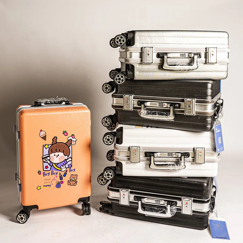 20"24 Inch Cartoon Cute Aluminum Frame Travel Children's Suitcase On Wheels Carry On Rolling Luggage Boarding Case Free Shipping