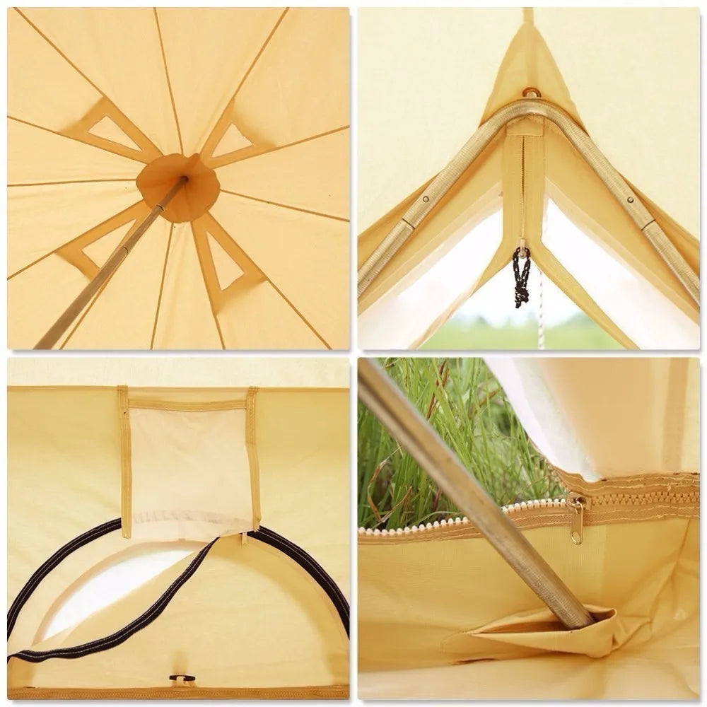 4M 5M 6M Luxury Family Camping Waterproof Sibley Outdoor Glamping  Cotton Canvas Bell Tent