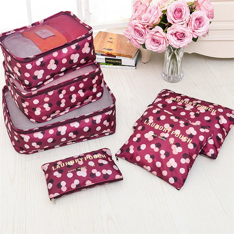 6 PCS Travel Storage Bag Set for Clothes Tidy Organizer Wardrobe Suitcase Pouch Travel Organizer Bag Case Shoes Packing Cube Bag