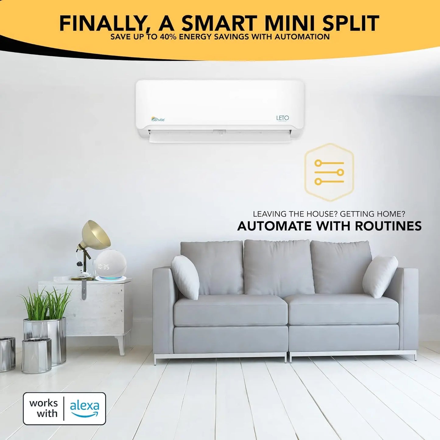 LETO Series Mini Split Air Conditioner Heat Pump, 24000 BTU 208/230V, Inverter, Works with Alexa, SEER2 18, 2 Ton, White