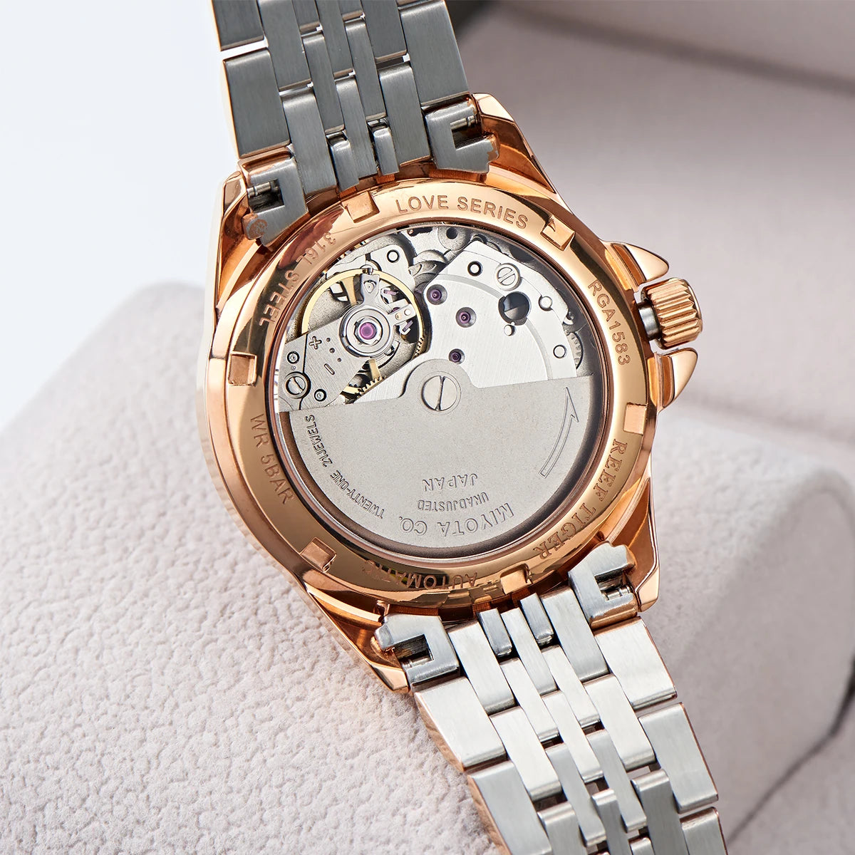 Reef Tiger/RT Sapphire Crystal Women Mechanical Watch Luxury Brand Rose Gold Women Automatic Watch Diamond Dress Watch RGA1583-2