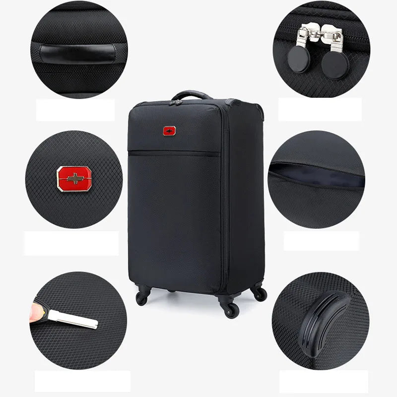 20"24"28"32" Travel Canvas Soft Large Suitcase With Wheel 23kg Trolley Rolling Luggage Bag Boarding Case Valise Free Shipping