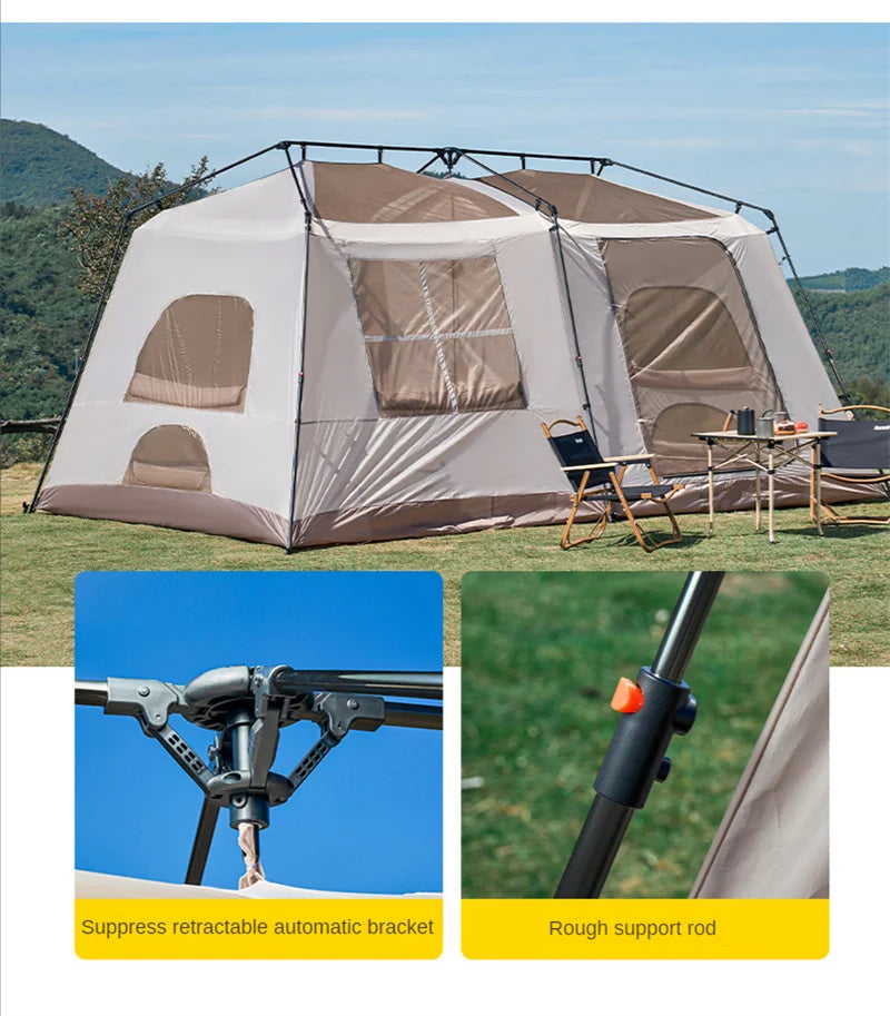 Fully Automatic 5-8Persons Aluminum Poles 1hall 1room Tent Outdoor Camping Double Layers Portable Ridge Large Space Glamping