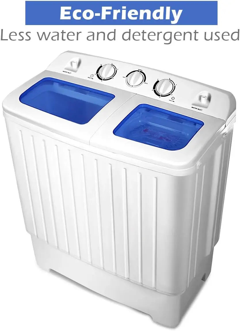 Portable Mini Compact Twin Tub Washing Machine 20lbs Washer, 20LBS Large Capacity, Blue+ White