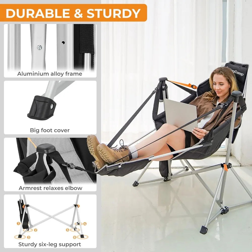 Hammock Camping Chair, Aluminum Alloy Adjustable Back Swing Chair, Folding Rocking Chair