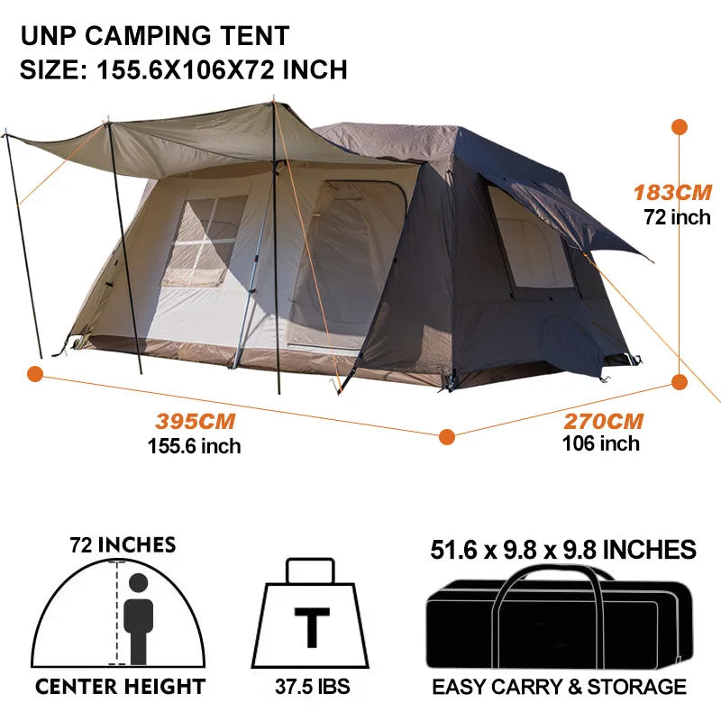 Fully Automatic 5-8Persons Aluminum Poles 1hall 1room Tent Outdoor Camping Double Layers Portable Ridge Large Space Glamping