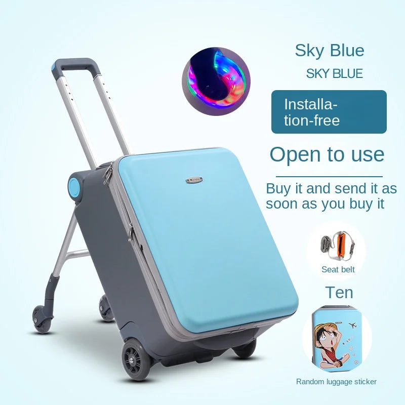 Kid'S Luggage Seatable Child Travel Suitcase Multi Functional Safety Baby Children'S Trolley Case Travel Luggage