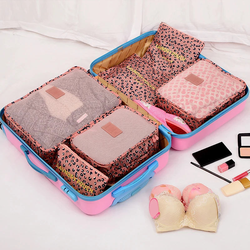 6pcs Travel Luggage Packing Cubes, Suitcase Clothes Storage Bag, Foldable Organizer Shoes Underwear Pouch