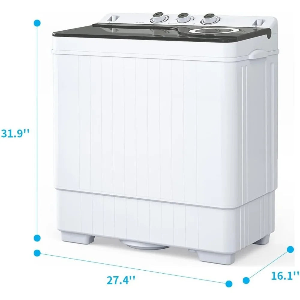 26lbs Compact Twin Tub Portable Washing Machine, Mini Washer(18lbs) & Spiner(8lbs) / Built-in Drain Pump/Semi-Automatic