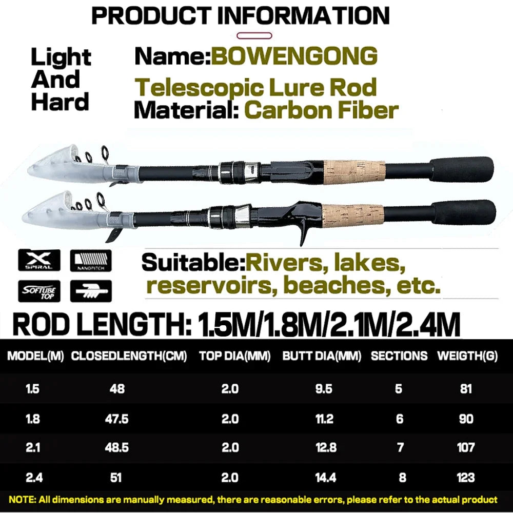 Fishing Rod and Reel Combo Set Telescopic Lure Rod Spinning Casting Short Jigging Rod 1.5m-2.4m Baitcasting Reel Max Drag 8kg