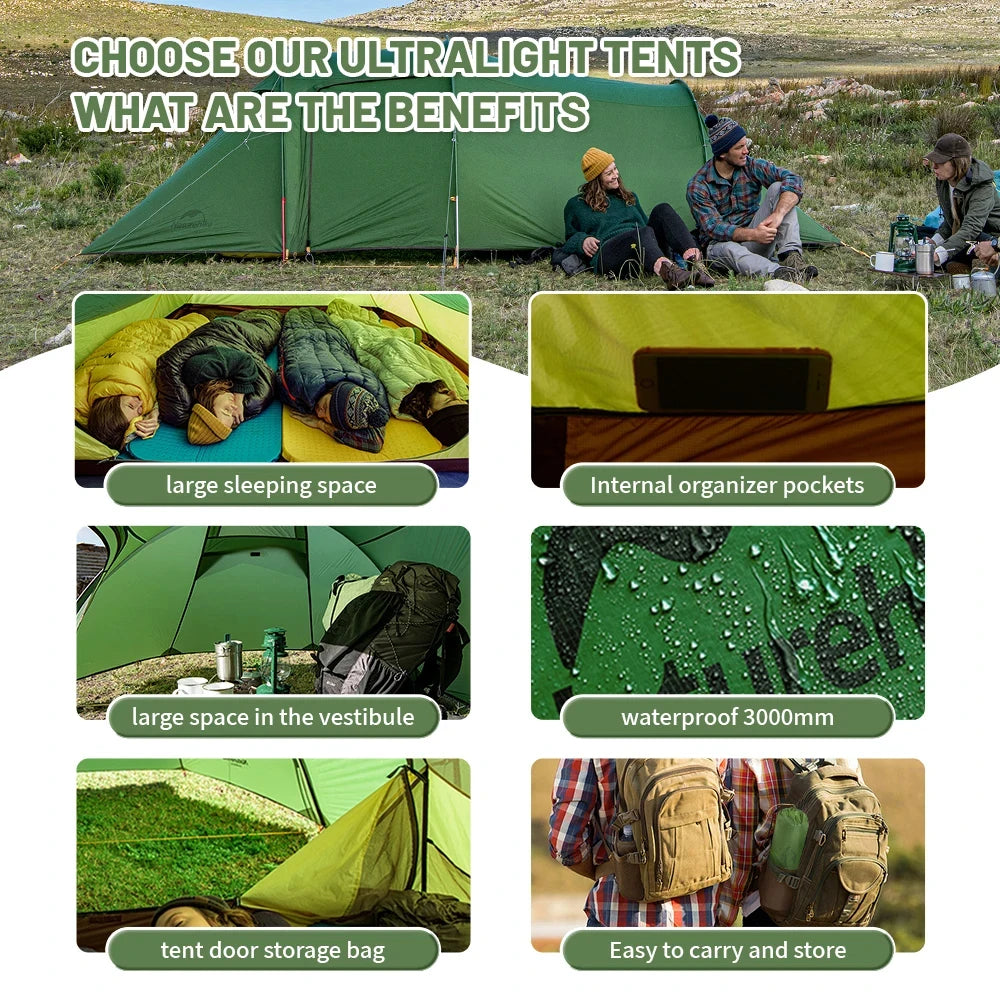 Camping 3 Person Tent Waterproof Outdoor Ultralight Tents Glamping Backpacking 4 Season 2 Person Hike Beach Tent