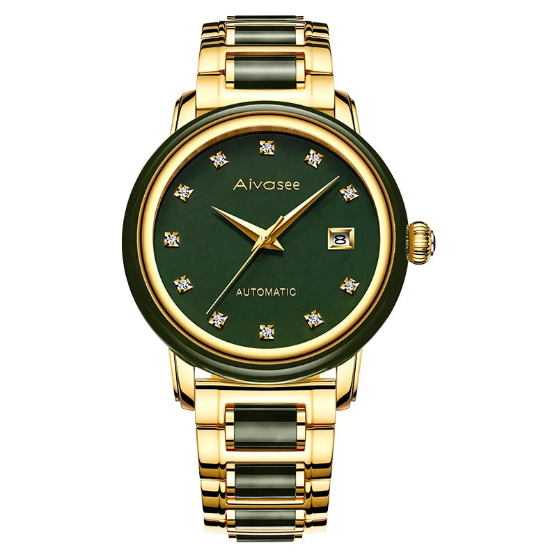 Top Luxury Jade Men's Watch Women Calendar Clock Fashion Retro Couple Jade Full Automatic Mechanical Wristwatches Waterproof