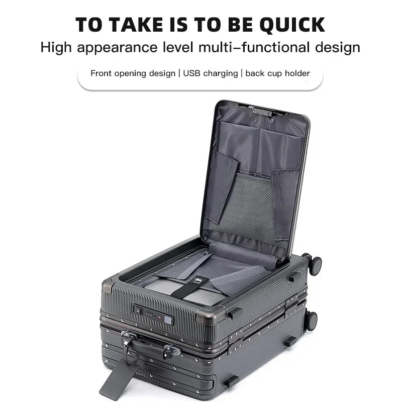 Wide Trolley Rolling Luggage Front Open Multifunction Ale Women 20-inch Small Light Boarding Box 20 24-inch Men's Case