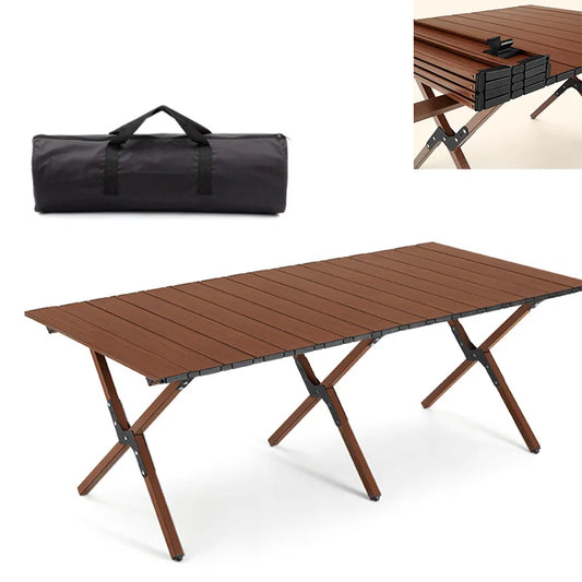 Outdoor Camping Table Wood Grain Egg Roll Folding Table Picnic Desk Ultralight Portable Beach Table Tourist Coffee Tables