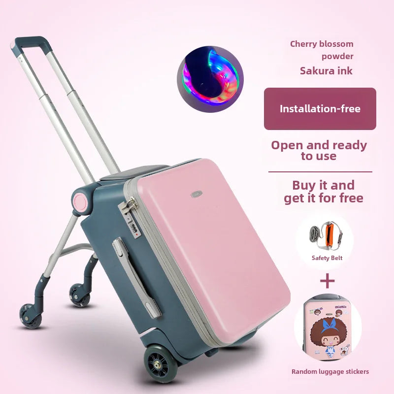 Kid'S Luggage Seatable Child Travel Suitcase Multi Functional Safety Baby Children'S Trolley Case Travel Luggage