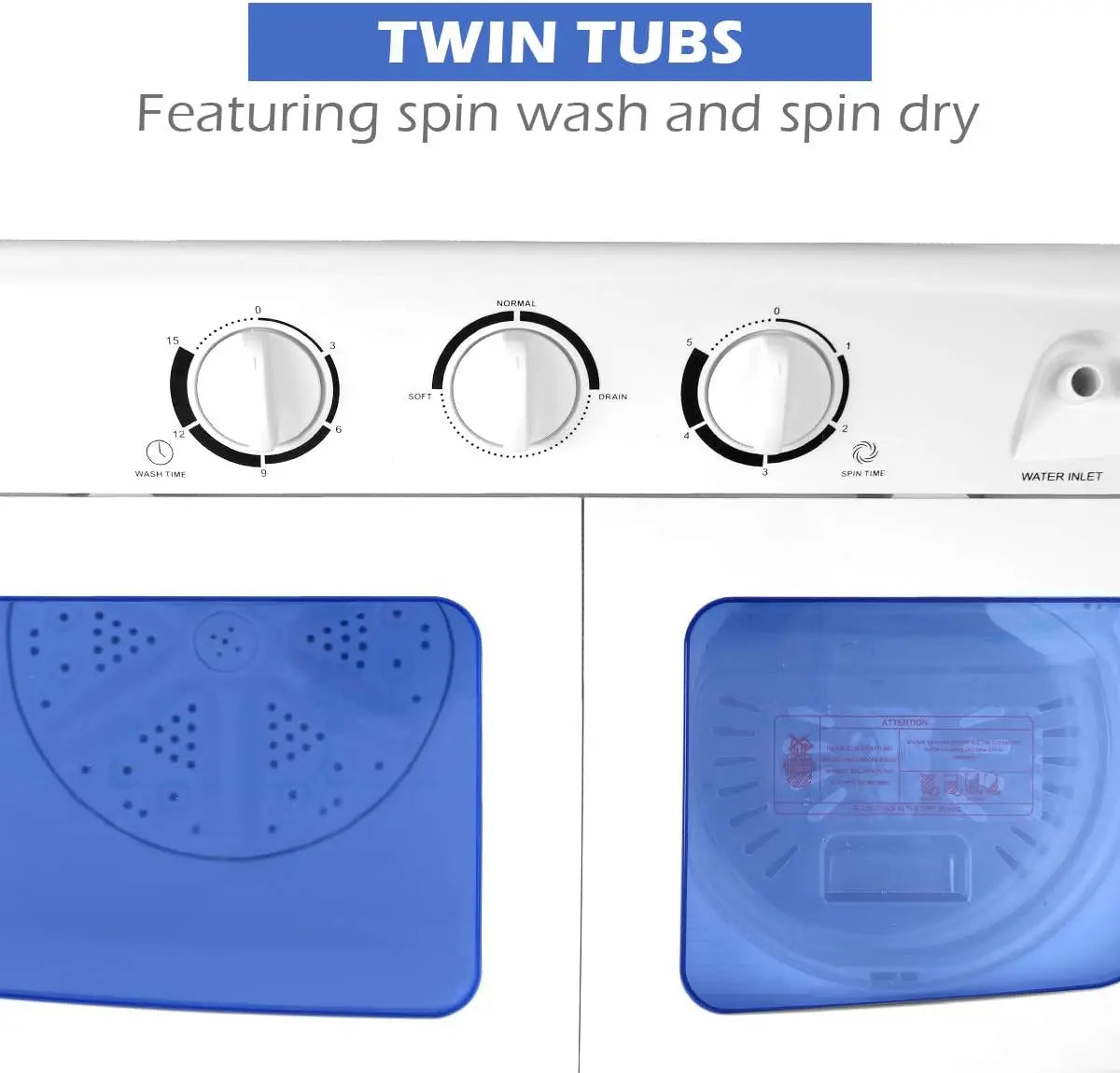 Portable Mini Compact Twin Tub Washing Machine 20lbs Washer, 20LBS Large Capacity, Blue+ White