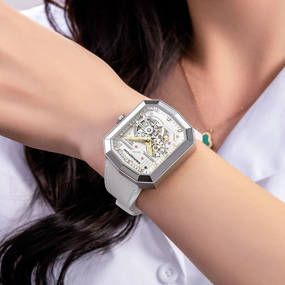 Luxury Automatic Watch for Women CERIEPON Ladies Mechanical Watch Fashion Rectangle 41mm Luminous Clocks Gifts for Wife 2023 New