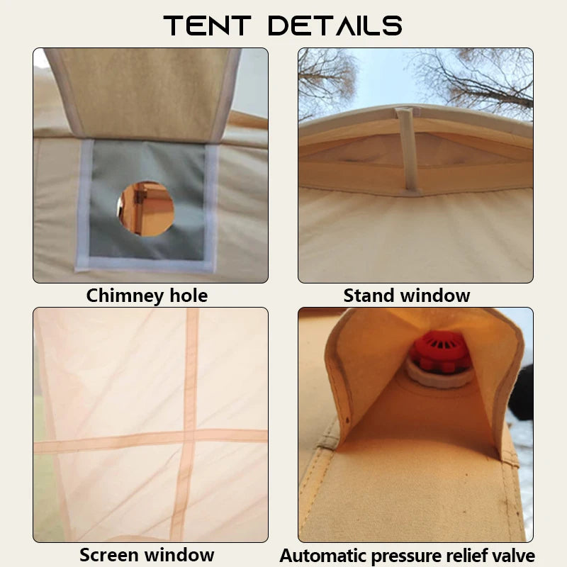 5-6 Person Portable Custom Family Camping Tent Waterproof Outdoor Large Canvas Air Cotton Glamping Inflatable Camping Tent