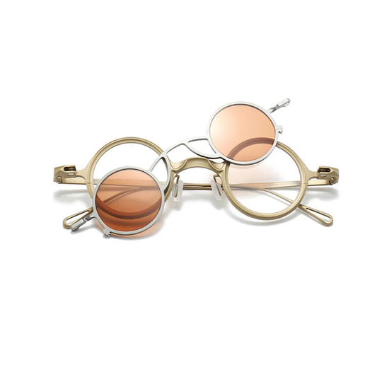 Vintage niche pure titanium circular metal glasses frame, steampunk style sunglasses clip glasses frame for men and women