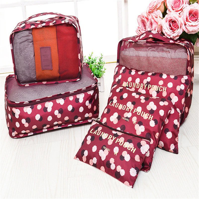 6pcs Travel Luggage Packing Cubes, Suitcase Clothes Storage Bag, Foldable Organizer Shoes Underwear Pouch