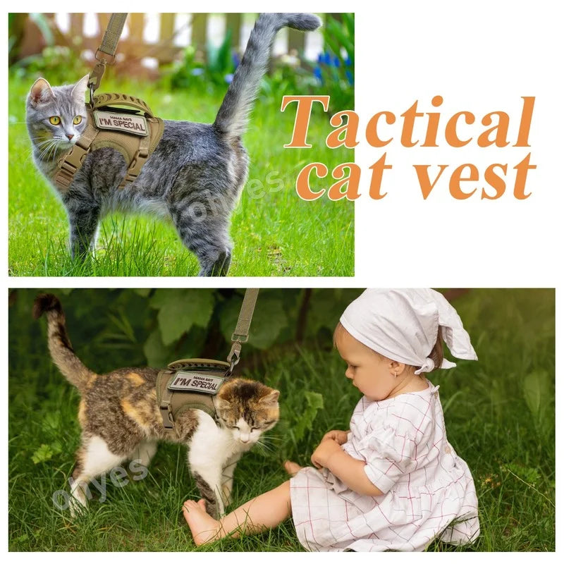 Tactical Cat Harness and Leash for Walking,Escape Proof Soft Adjustable Pet Vest Large Cat,Breathable Mesh Small Dog Fashion