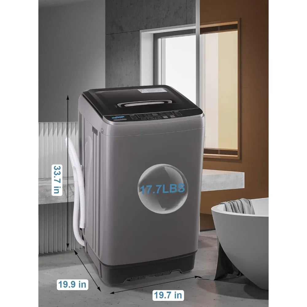 Full-Automatic Washing Machine 17.7 lbs Small Compact Portable 10 Wash Program 8 Water Level Compact Washer, Camping, Grey