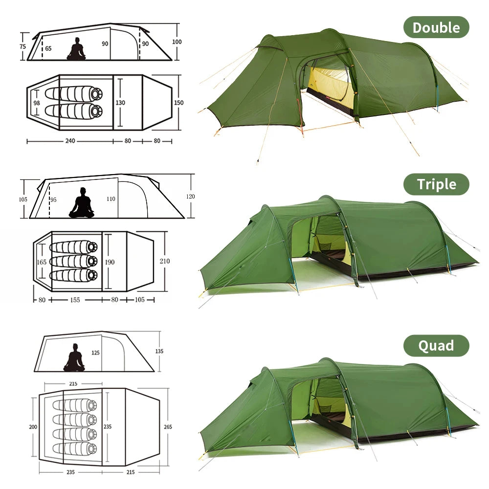 Camping 3 Person Tent Waterproof Outdoor Ultralight Tents Glamping Backpacking 4 Season 2 Person Hike Beach Tent