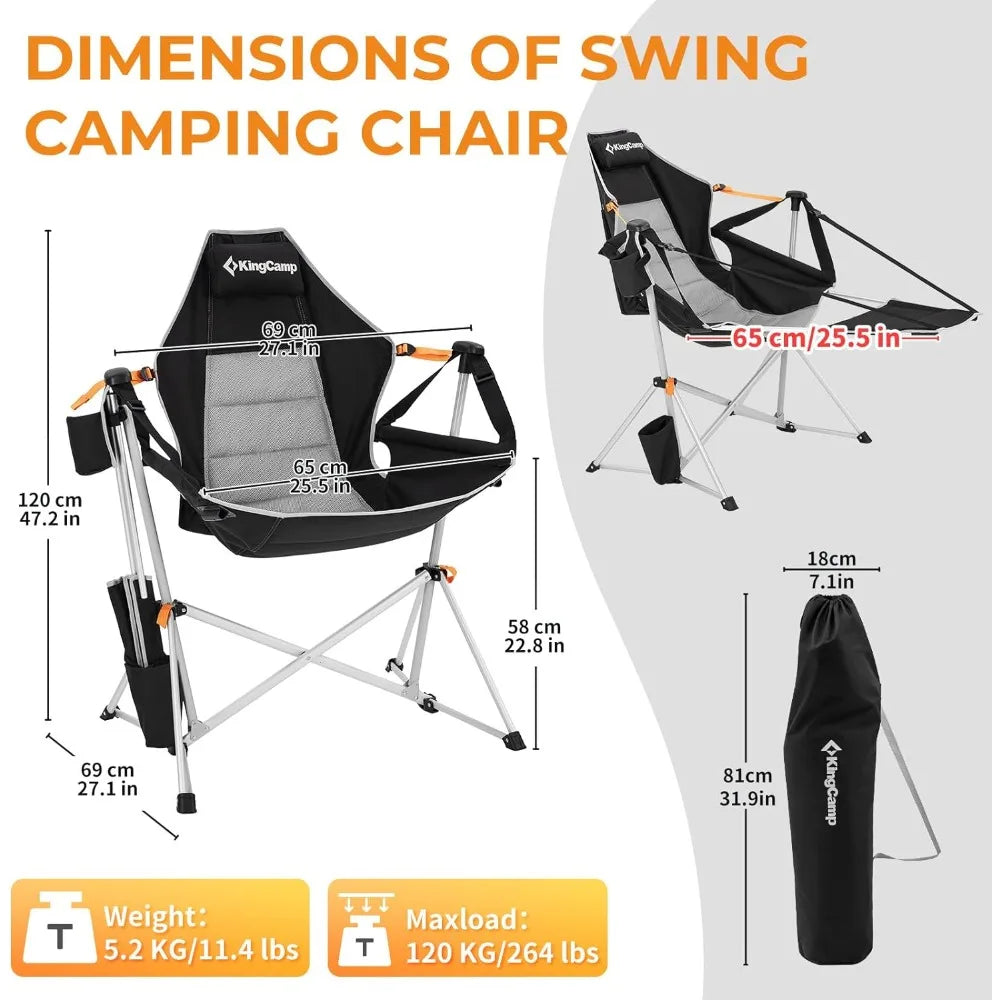 Hammock Camping Chair, Aluminum Alloy Adjustable Back Swing Chair, Folding Rocking Chair