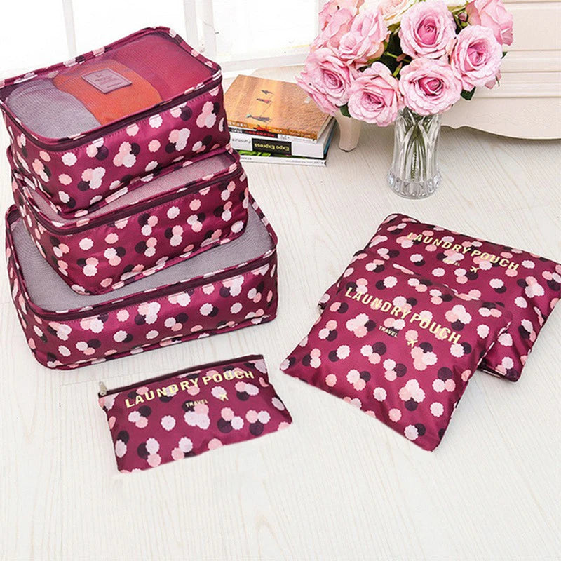 6pcs Travel Luggage Packing Cubes, Suitcase Clothes Storage Bag, Foldable Organizer Shoes Underwear Pouch