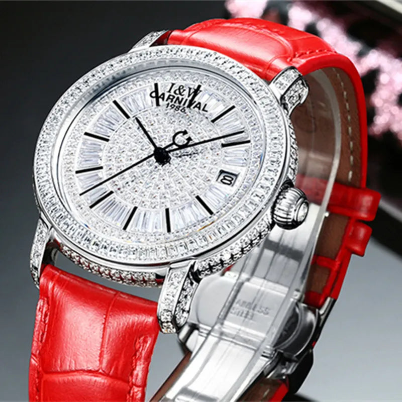 CARNIVAL Brand Mechanical Diamond Watch Ladies Luxury MIYOTA 9015 Movement Automatic Wristwatch Waterproof for Women Reloj Mujer