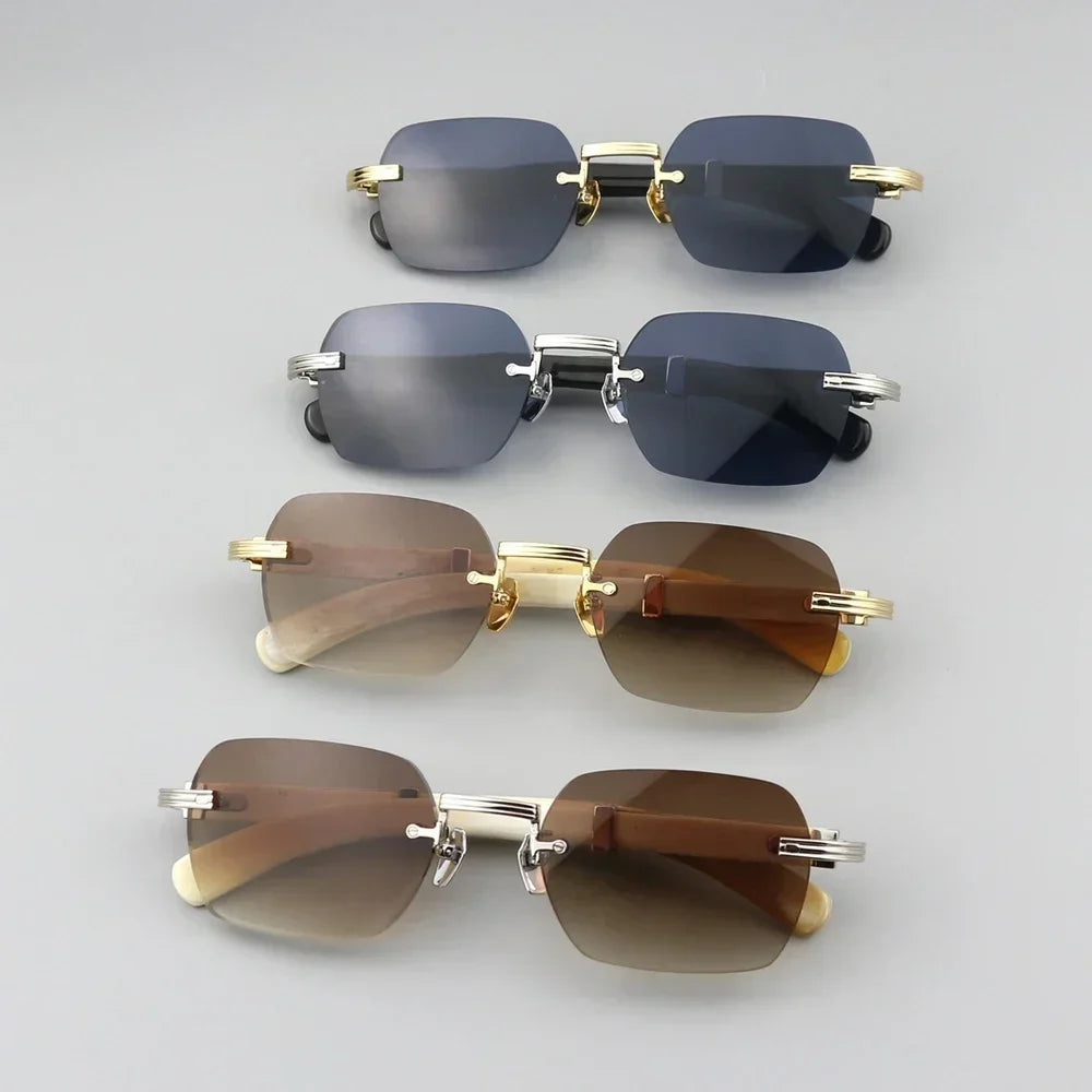 NEW High Quality Titanium Horn Sunglasses Rimless Frameless Glasses Men Women Fashion Sunglasses Handmade Driving Outdoor UV400