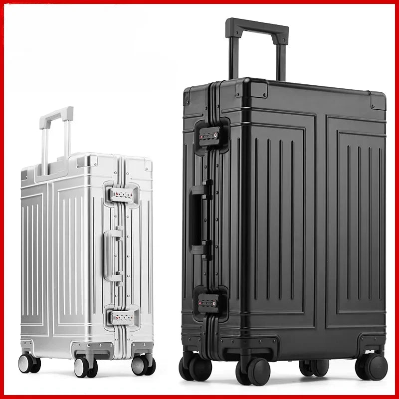 100% Aluminum Travel Suitcase for Business 20/28 Inch Red Trolley Box with Password Lock High End Bride's Carry-on Suitcase