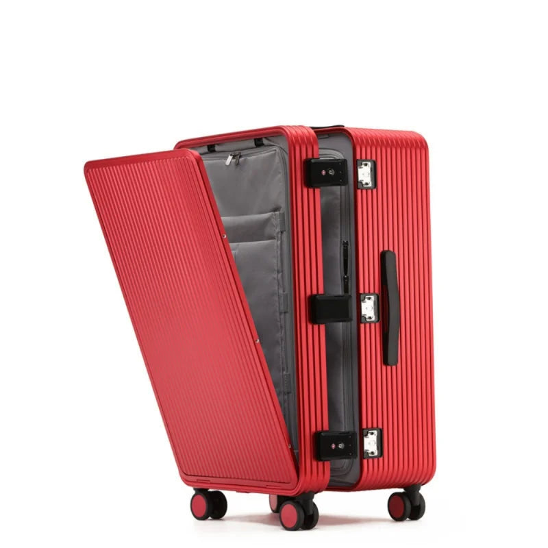 Front open cover all aluminum-magnesium alloy luggage suitcase Cardan wheel small biker pushcase thickened metal 37 open