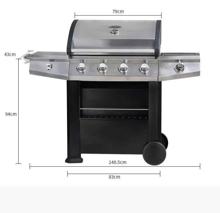 Portable 5 Burners Gas Griller Machine Commercial Smokeless Oven Barbecue Stove Gas Bbq Grill With Side Burner toaster ovens