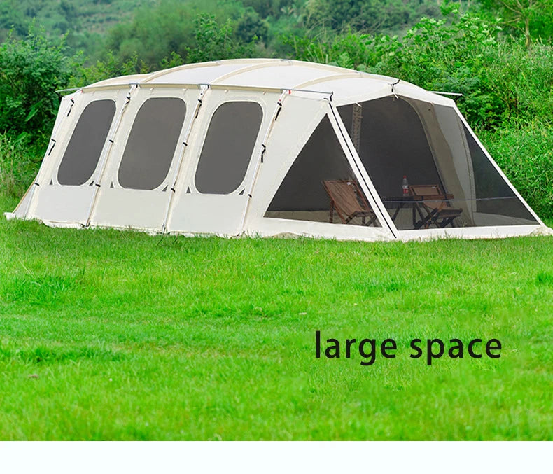 Big Family Glamping Double Layer Bed  Tunnel Group Tent For Camping With Sun Canopy