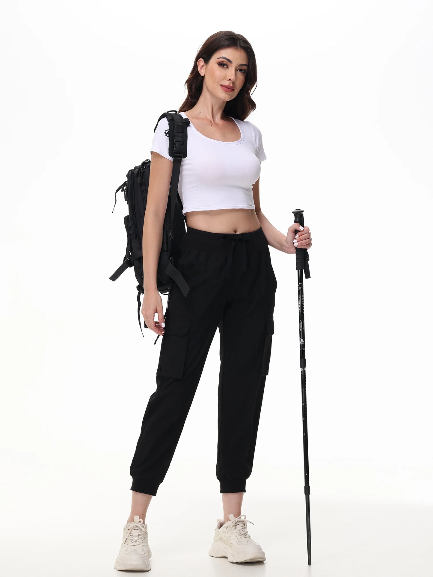 Ladies' Casual Yoga Jogging Pants, Elastic Fabric and Breathable Cropped Pants,  Trousers with 6 Pockets for Women Moms