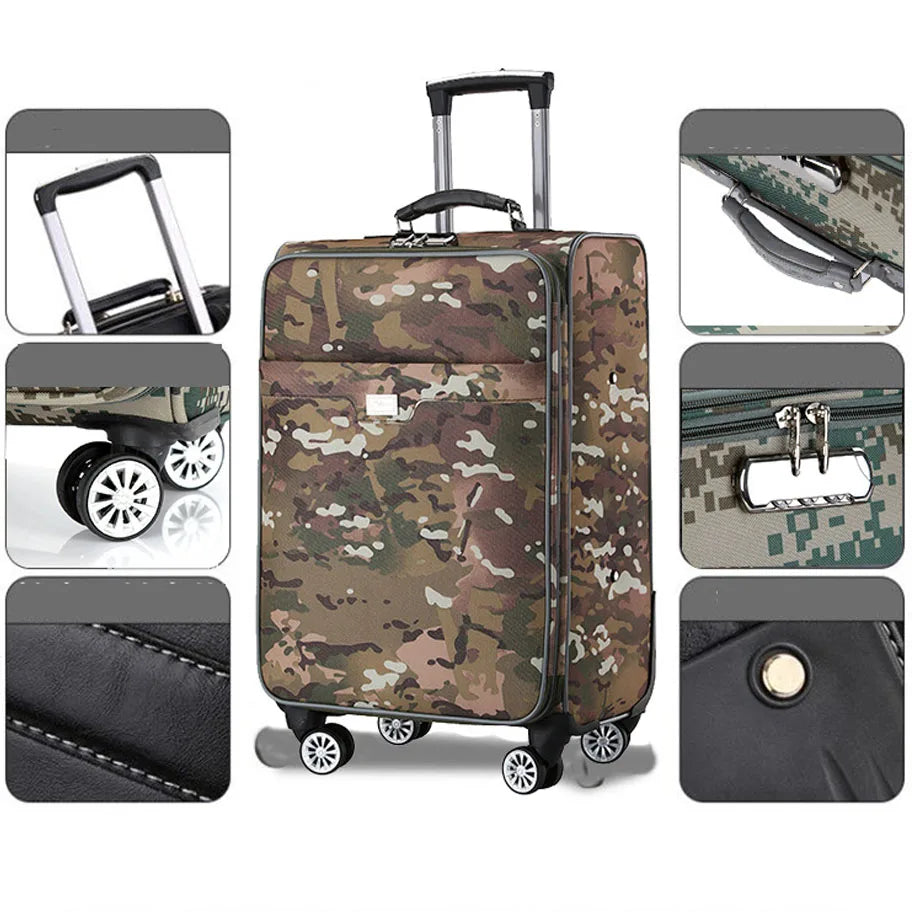 20"24"26 Inch Travel Carry-on Soft Wheeled Canvas Camouflage Suitcase Trolley Rolling Luggage Bag Boarding Case Free Shipping