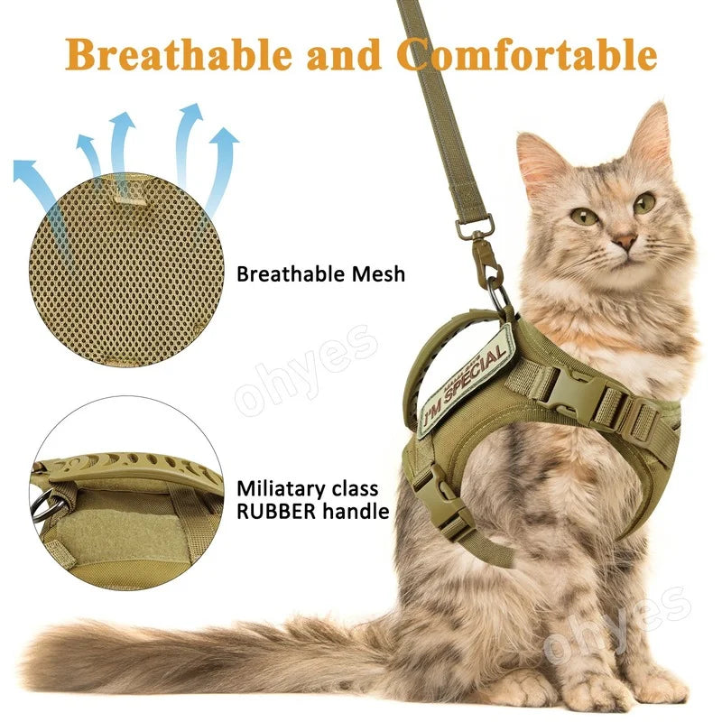 Tactical Cat Harness and Leash for Walking,Escape Proof Soft Adjustable Pet Vest Large Cat,Breathable Mesh Small Dog Fashion