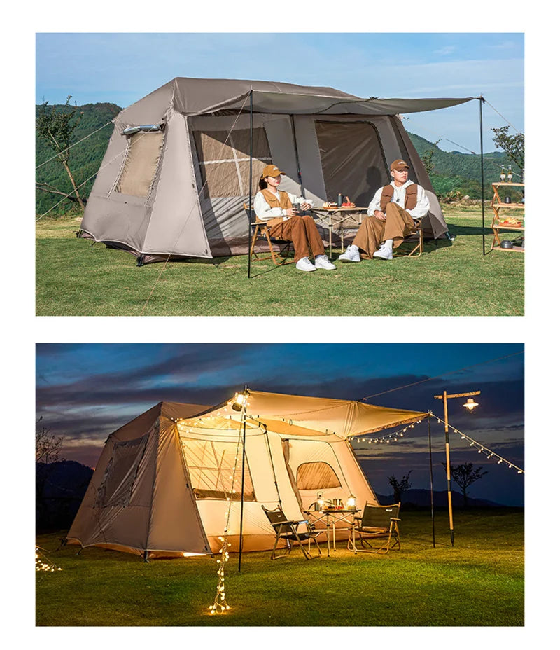 Fully Automatic 5-8Persons Aluminum Poles 1hall 1room Tent Outdoor Camping Double Layers Portable Ridge Large Space Glamping