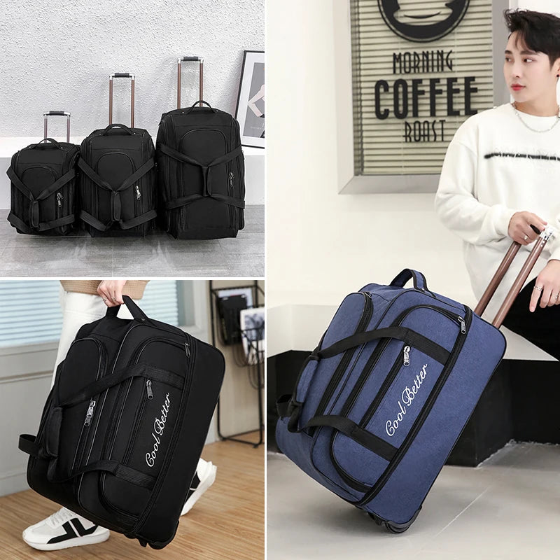 Travel Trolley Bag Large Capacity Wheeled Travel Bag For Men 10kg Carry-on Luggage Backpack Unisex Outdoors Trip Waterproof