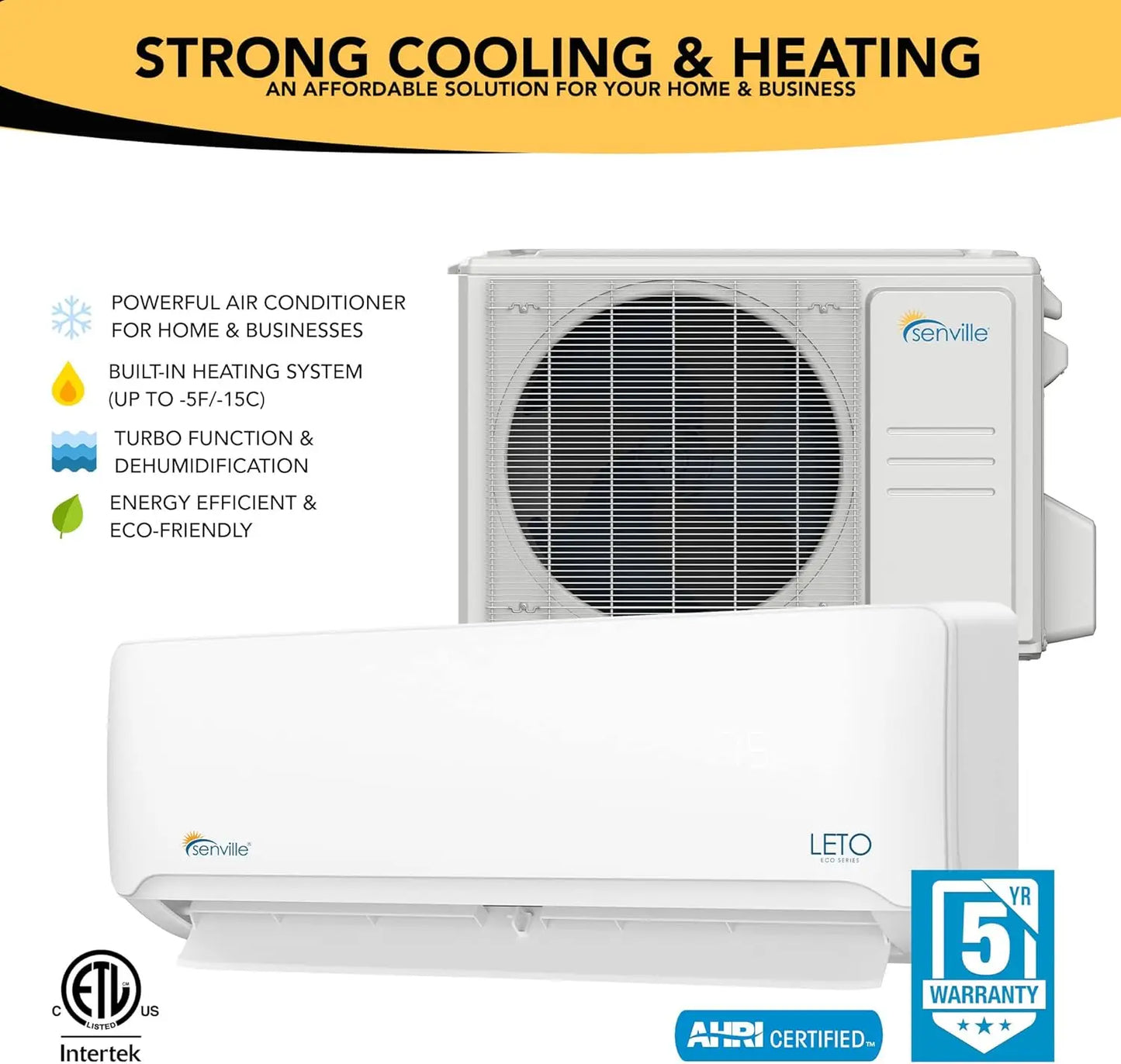 LETO Series Mini Split Air Conditioner Heat Pump, 24000 BTU 208/230V, Inverter, Works with Alexa, SEER2 18, 2 Ton, White