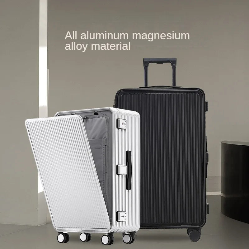 Front open cover all aluminum-magnesium alloy luggage suitcase Cardan wheel small biker pushcase thickened metal 37 open