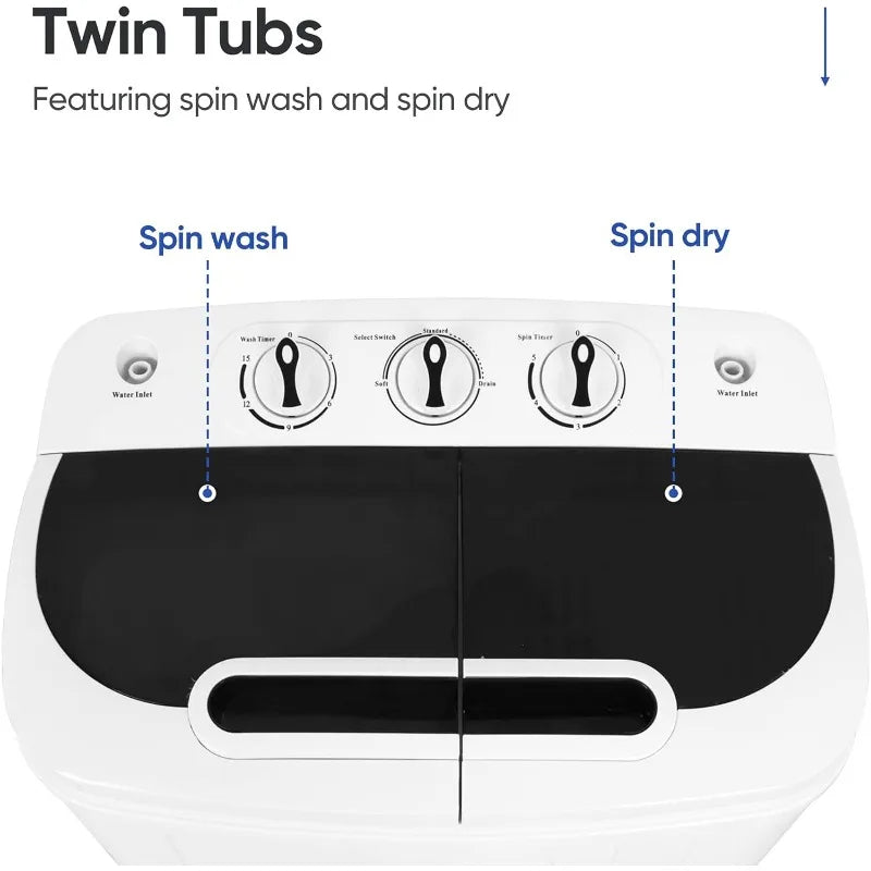 ZENY Portable Clothes Washing Machine Mini Twin Tub Washing Machine 13lbs Capacity with Spin Dryer,Compact Washer  Dryer Combo