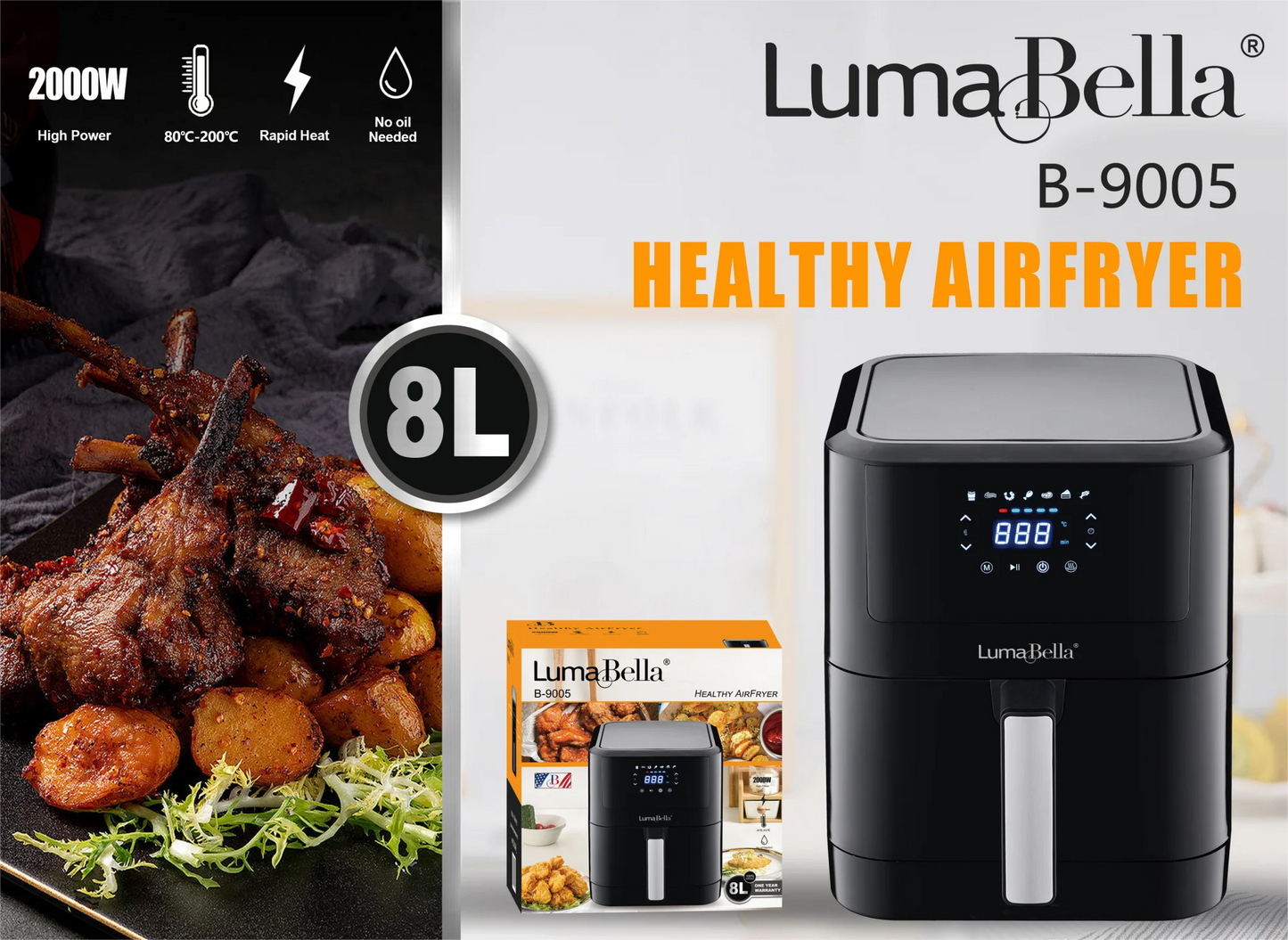 Sokany B-9004 Airfryers Oil Free  Capacity 8L Electric Deep Air Fryers OvenRapid Heat,No oil Needed Healthy AirFryer